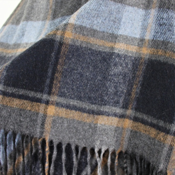 New Italy Wool Poncho Wrap Plaid Blue Green Gray - Picture 3 of 9